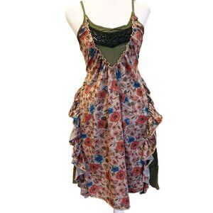 Boho Prairie-Style Floral Ruffled Sundress – Size S